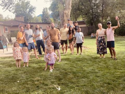 Colorado Springs residents take a photo at their neighborhood gathering.