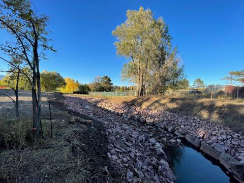 New drainage channel at the senior center.